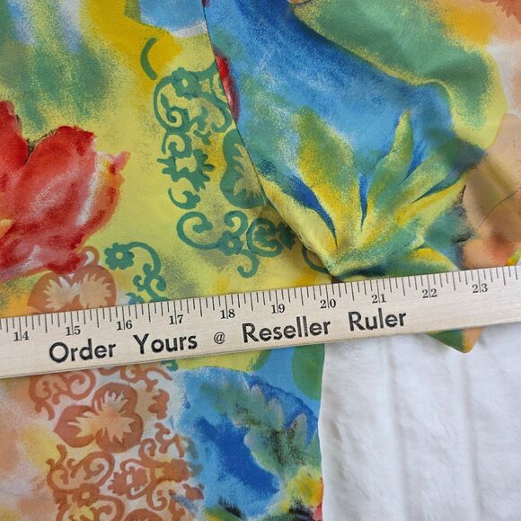 VTG Tess 100% Silk Blouse Women's  Colorful Tropical Floral Short Sleeve Size M - Picture 9 of 13